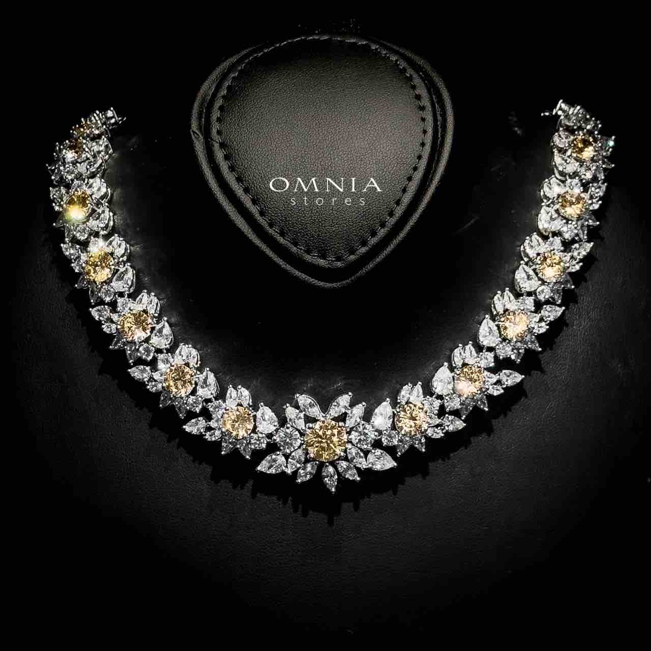 Omnia Nareen Yellow Bridal Full Set in High Quality Zircon Stone Rhodium Plated - OMNIASTORES UAE