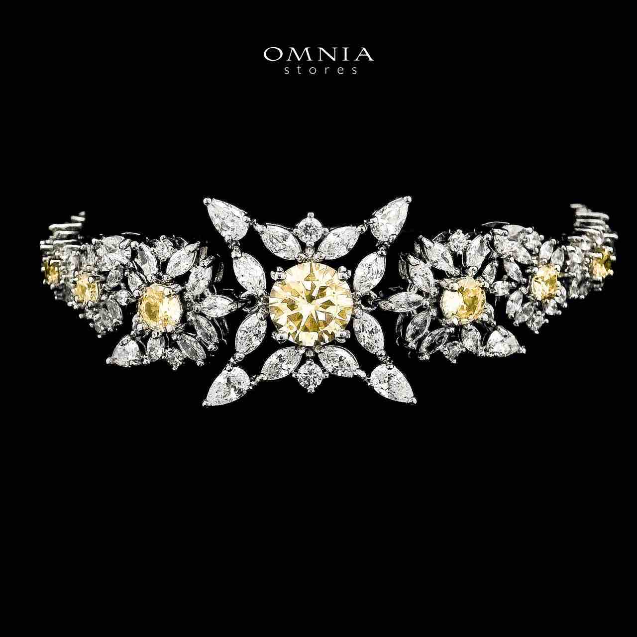 Omnia Nareen Yellow Bridal Full Set in High Quality Zircon Stone Rhodium Plated - OMNIASTORES UAE