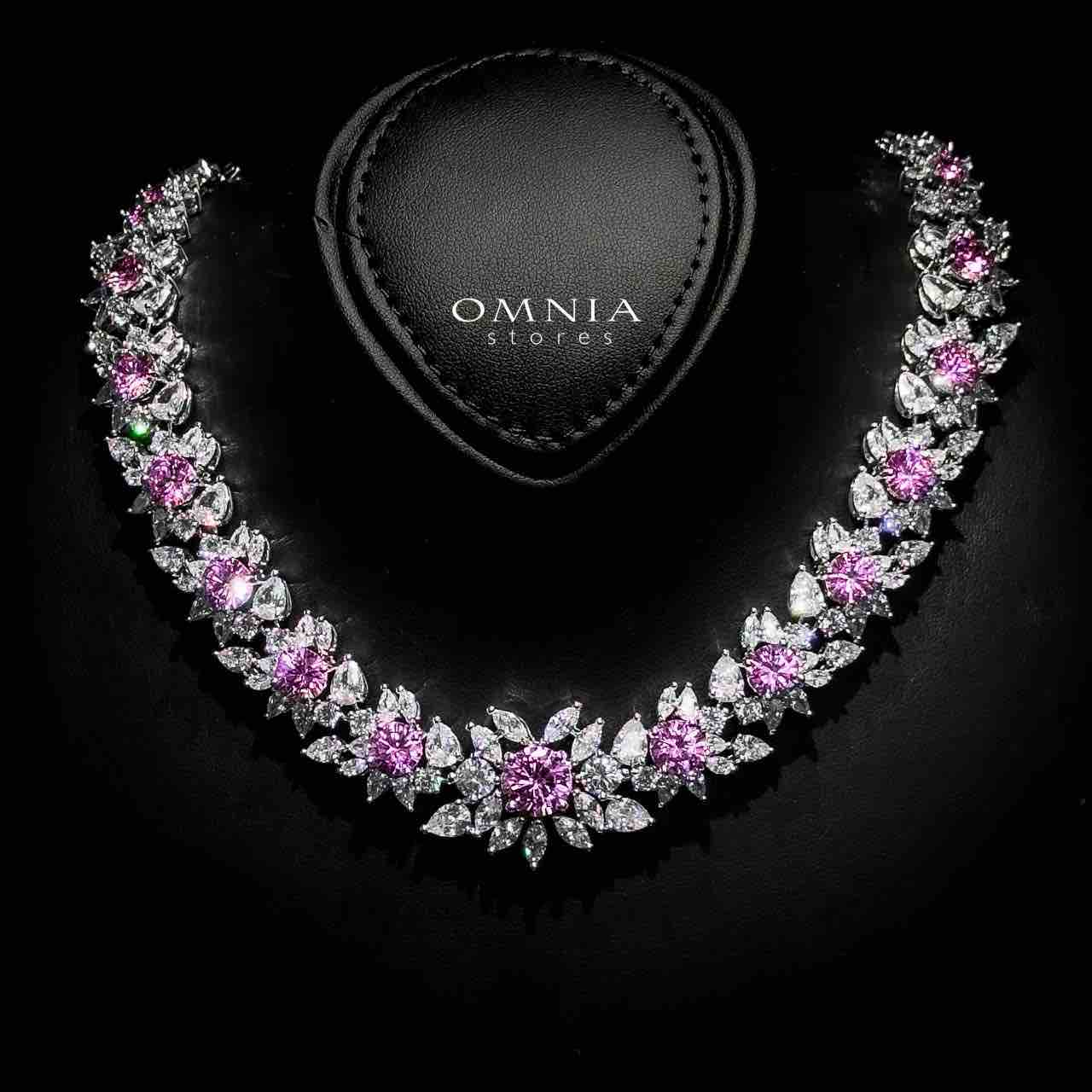 Omnia Durrah Pink Bridal Full Set in High Quality Zircon Stone Rhodium Plated