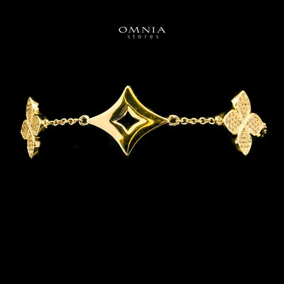 Omnia Golden Clove Bracelet with High-Quality Simulated Diamonds 18k Gold Plated