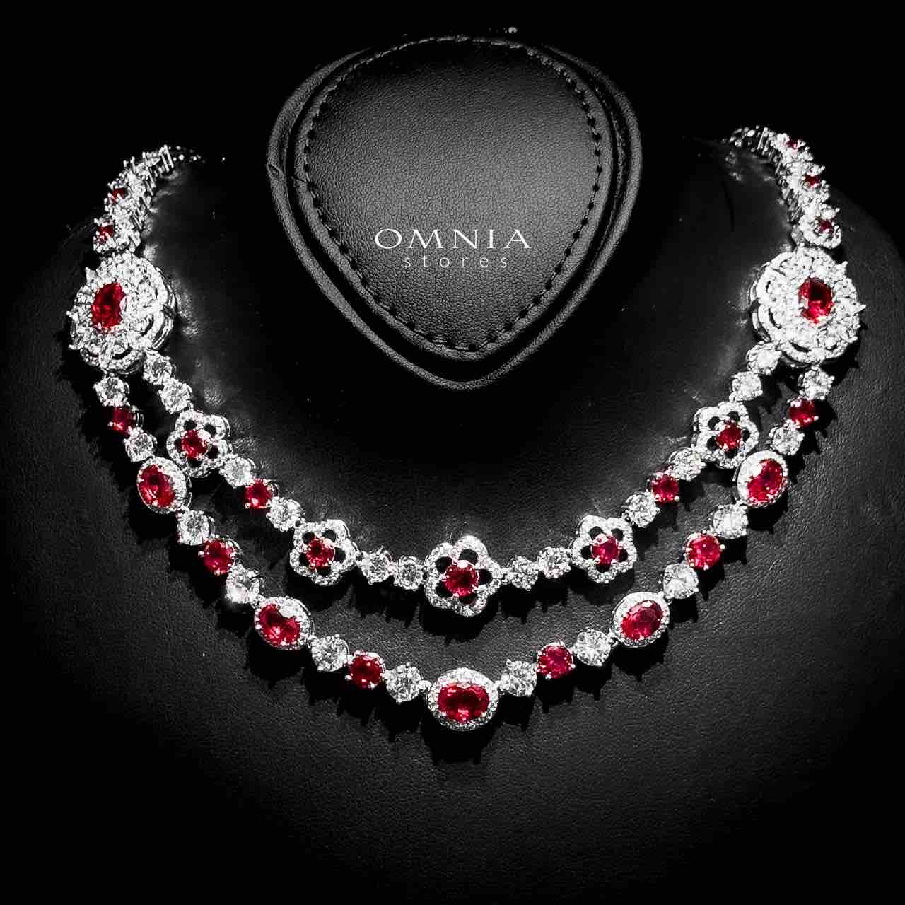 Omnia Esra Red Full Set in High Quality Zircon Stone Rhodium Plated - OMNIASTORES UAE
