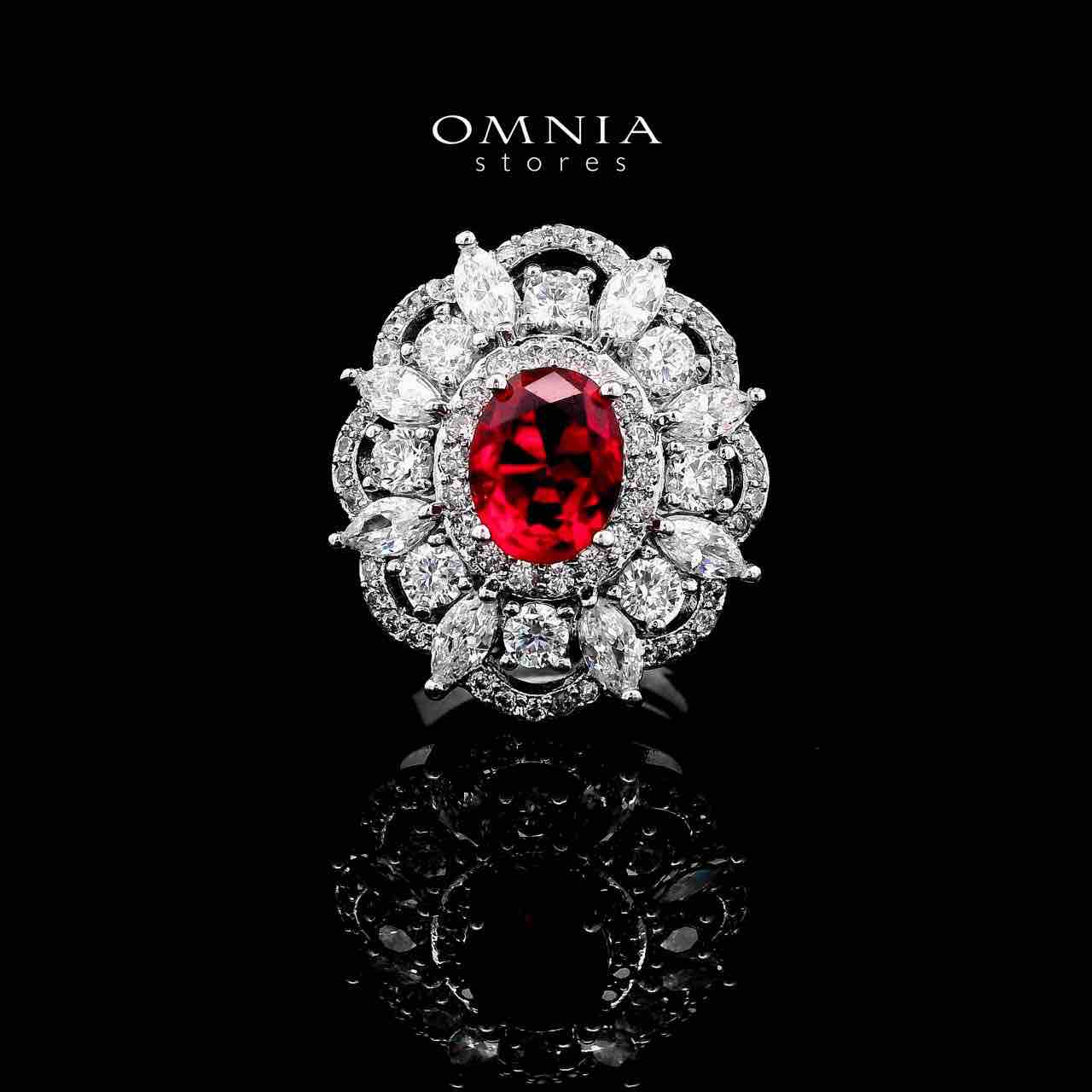 Omnia Esra Red Full Set in High Quality Zircon Stone Rhodium Plated - OMNIASTORES UAE