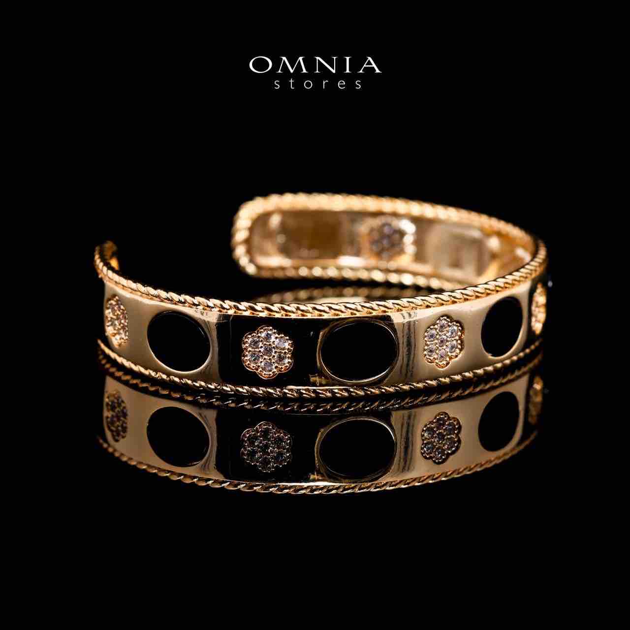 Omnia Golden Coverd Cuff With Bracelet and Ring with Black In Rhodium Plated