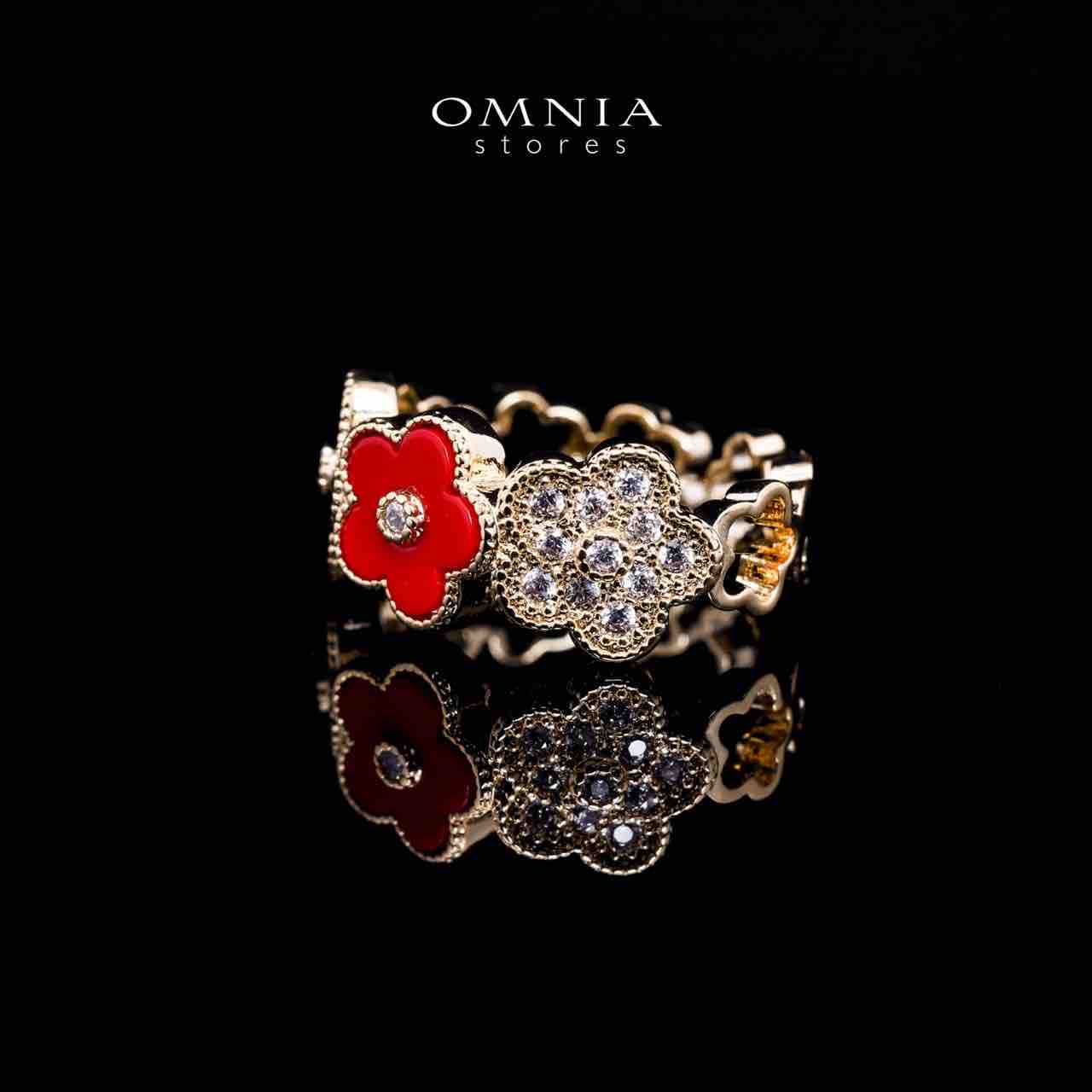 Omnia Golden Cuff With Bracelet and Ring with Red Star Shaped In Rhodium Plated