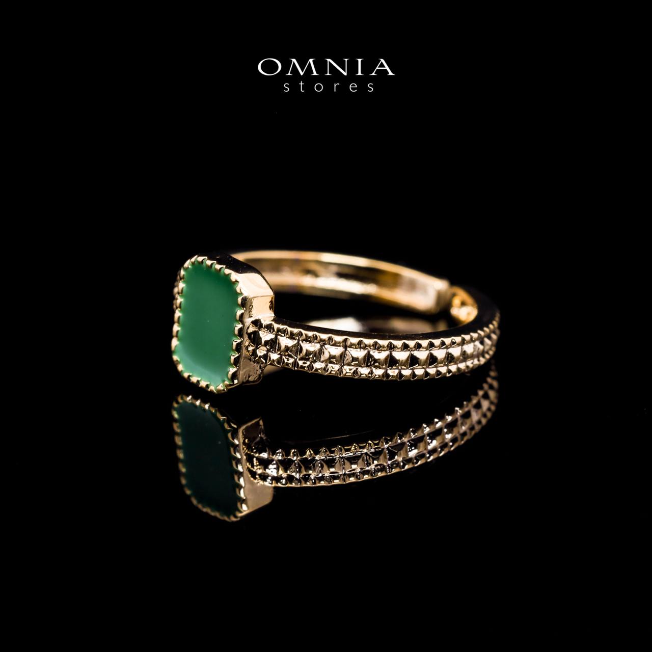 Omnia Golden Cuff With Bracelet and Ring with Green Square In Rhodium Plated