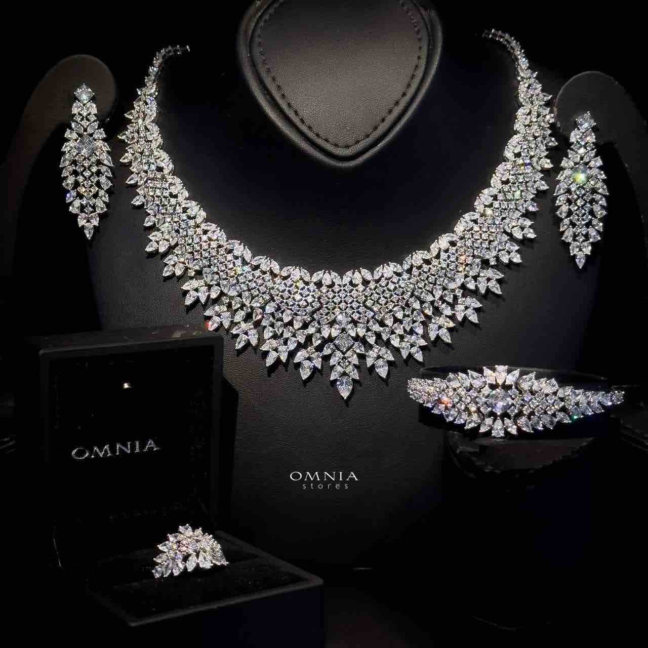 Omnia Danyah White Bridal Full Set Accessories in High Quality Zircon Stone in Rhodium Plated