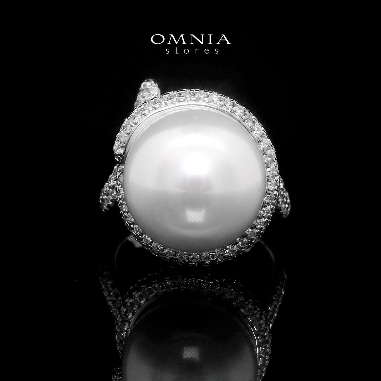 Omnia Leena White Pearl Ring in High Quality Copper Rhodium Plated
