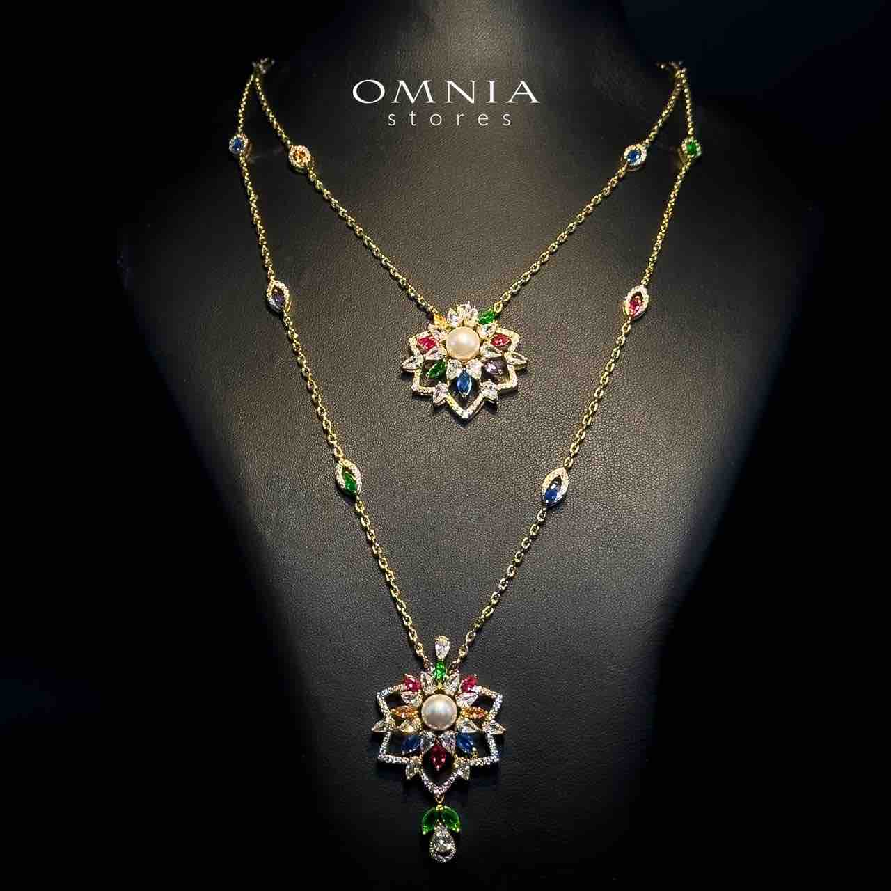 Omnia Safa Golden Multi Colored Bridal Long Chain Full Set in High Quality Zircon Stone Rhodium Plated