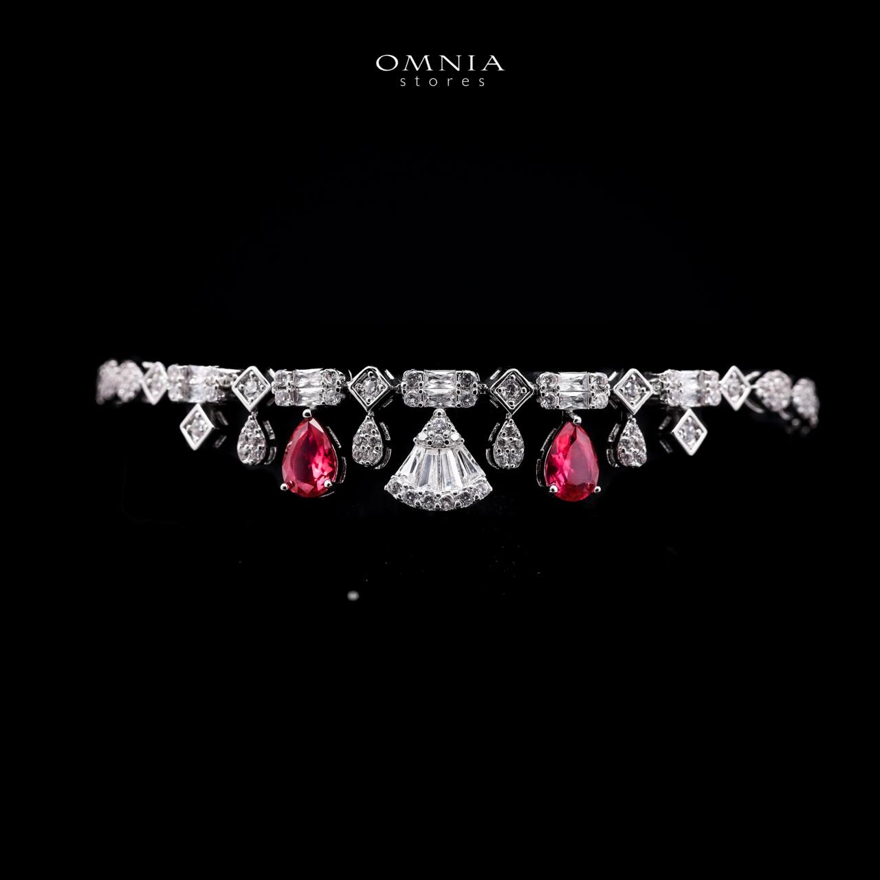 Omnia Marwa Maroon Bridal Full Set in High Quality Zircon Stone Rhodium Plated - OMNIASTORES UAE