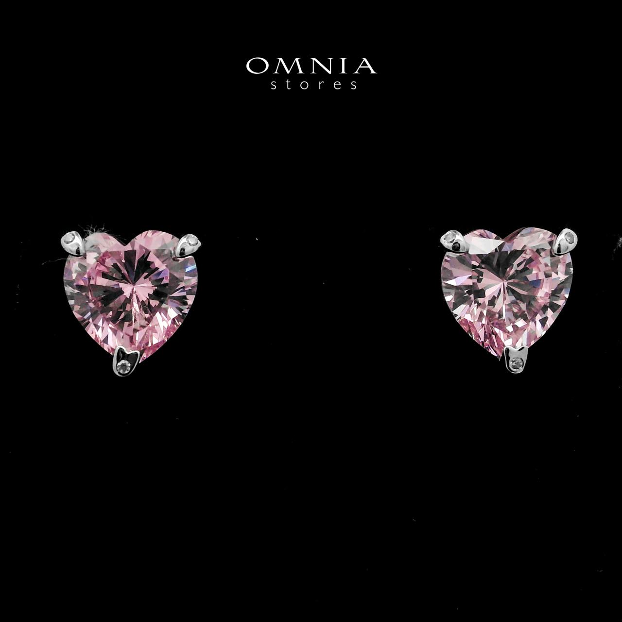 Omnia Shaden Pink Heart Stud Earrings in 925 Silver with High-Quality Simulated Diamonds - OMNIASTORES UAE