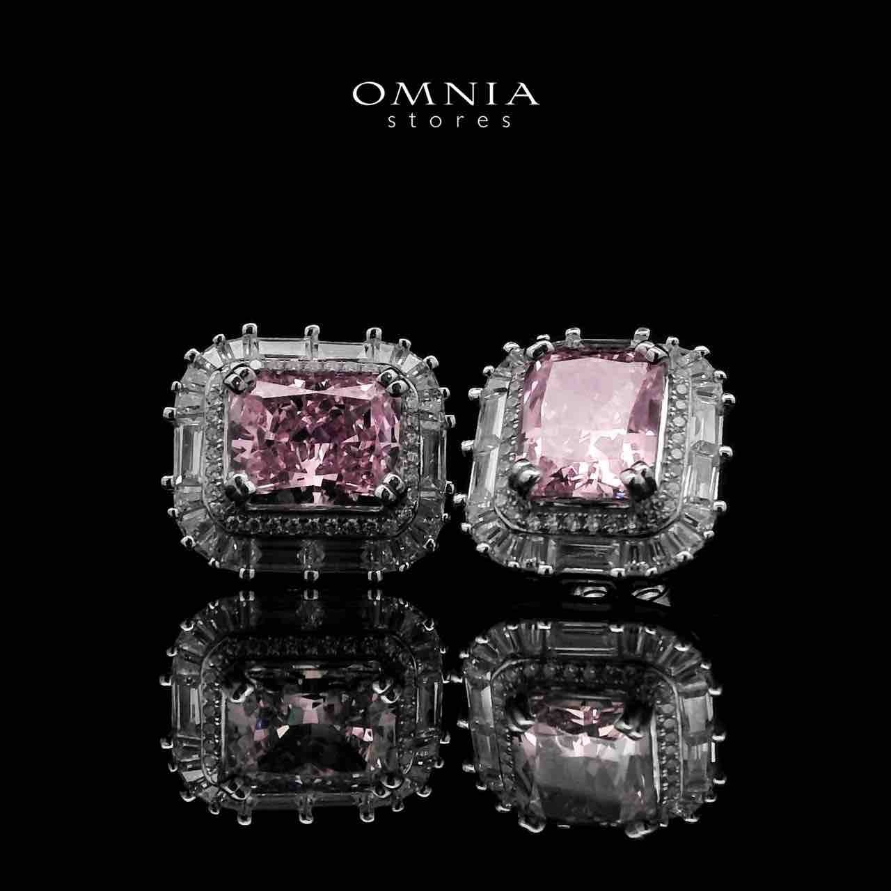 Wafaa Stud Pink Earrings 925 Silver in High Quality Simulated Diamonds