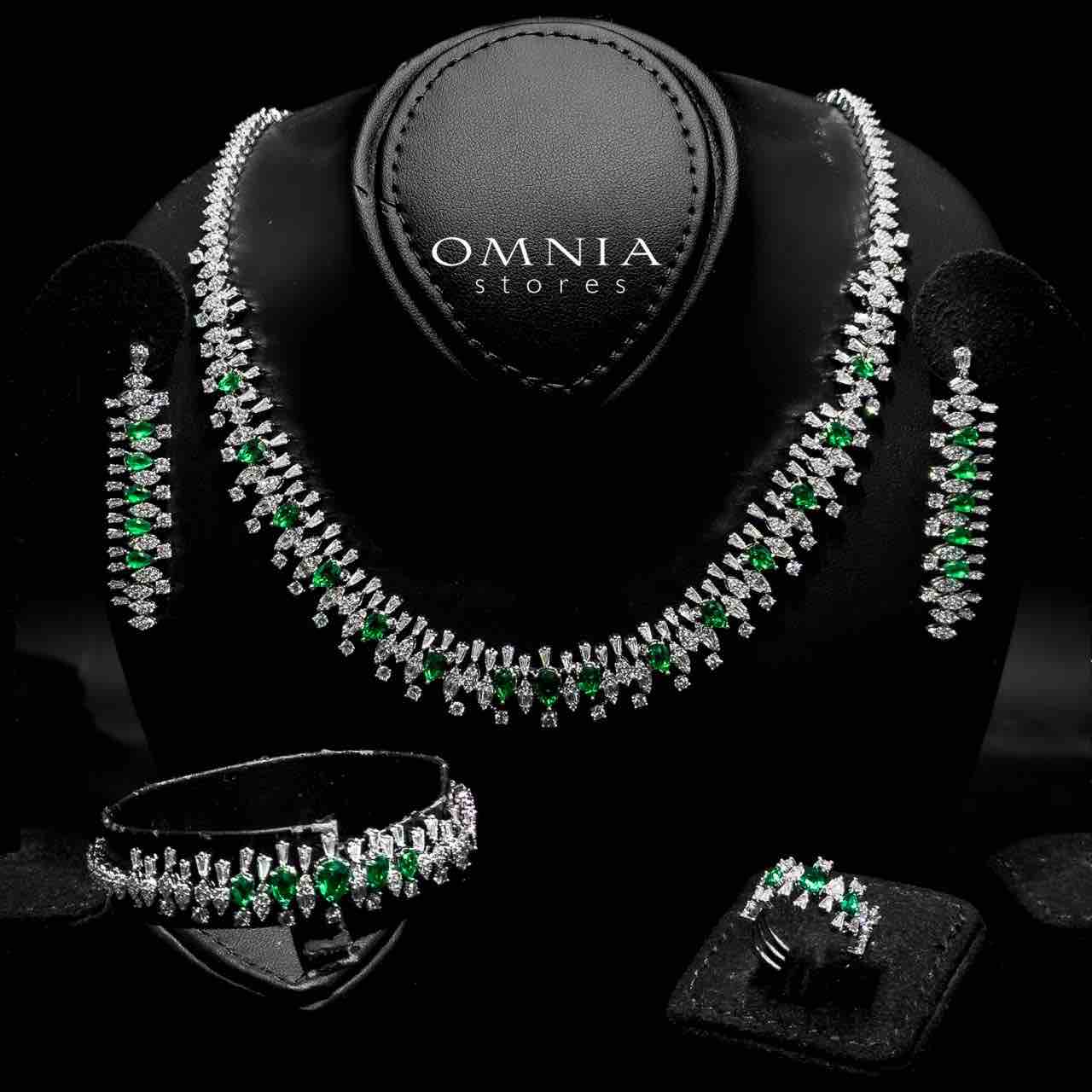 Omnia Hala Green Bridal Full Set in High Quality Zircon Stone in Rhodium Plated
