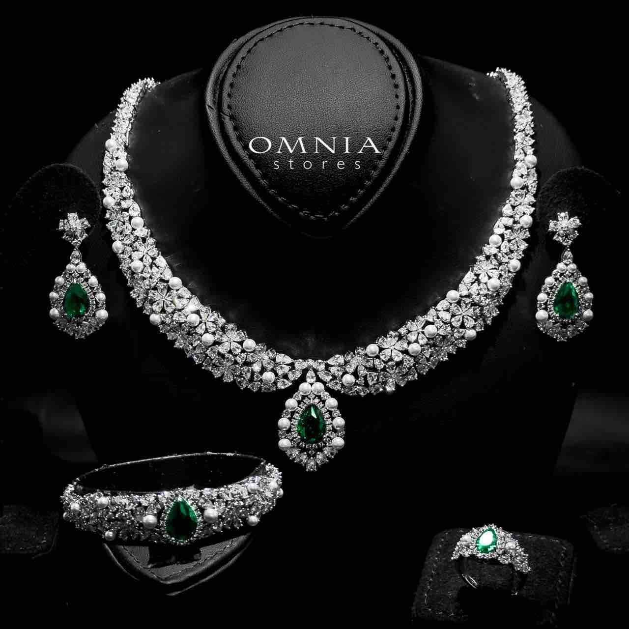 Omnia Aiyesha Green Bridal Full Set in High Quality Zircon Stone in Rhodium Plated