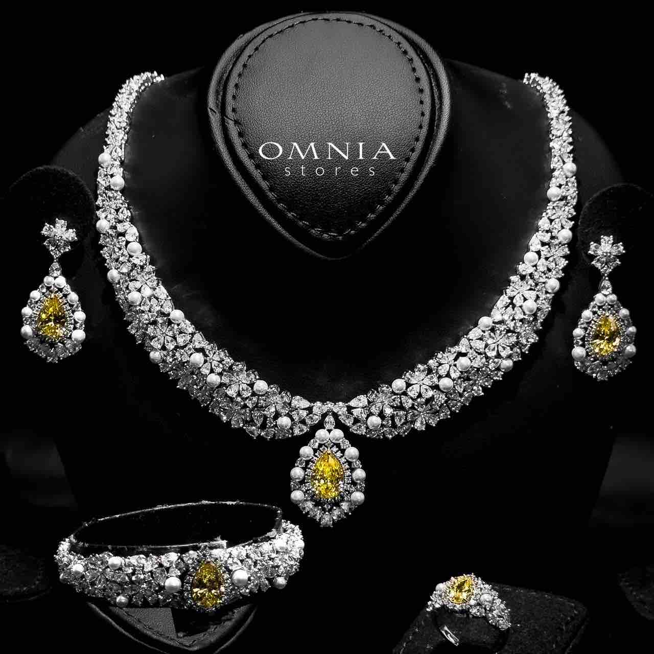 Omnia Aiyesha Yellow Bridal Full Set in High Quality Zircon Stone in Rhodium Plated