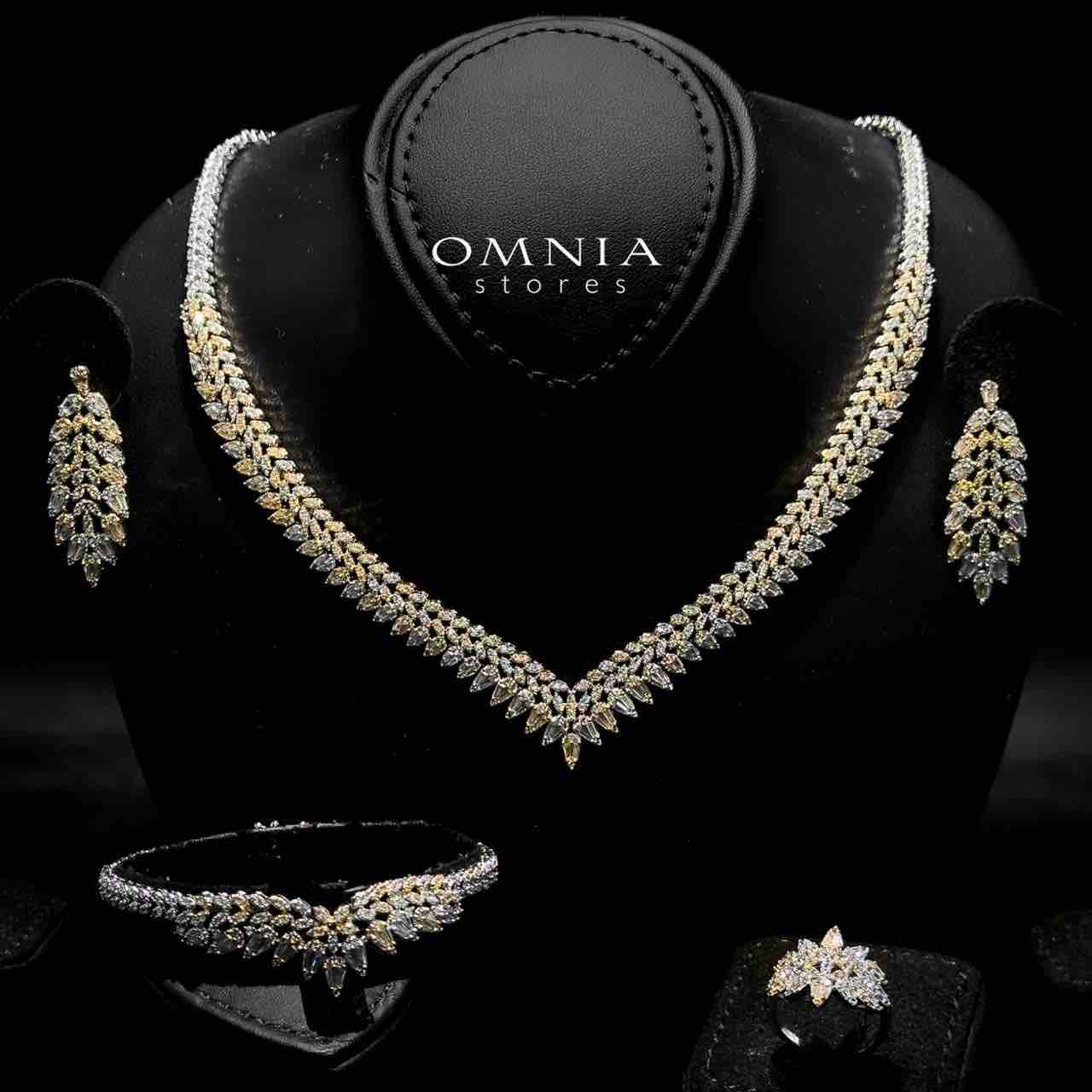 Omnia Hayady Golden Bridal Full Set in High Quality Zircon Stone in Rhodium Plated
