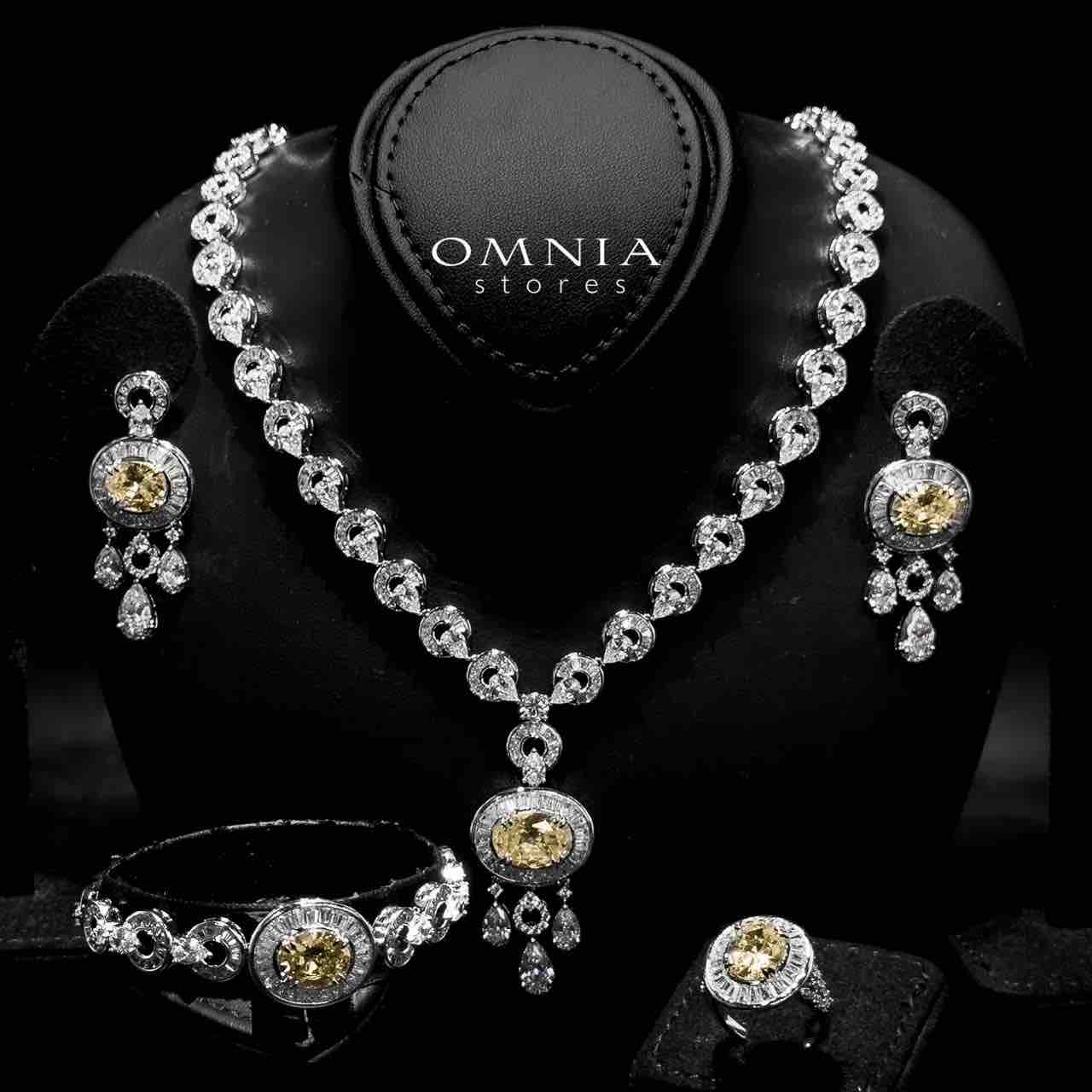 Omnia Hayah Yellow Bridal Full Set in High Quality Zircon Stone in Rhodium Plated