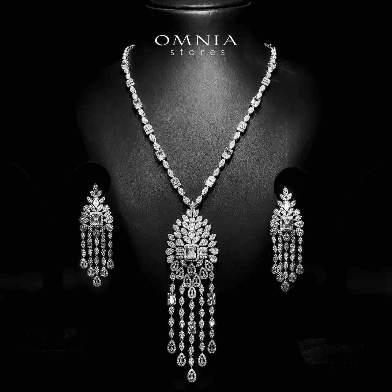 Sharjaha White Bridal Long chain Set Accessories High Quality Zircon Stone In Rhodium Plated - OMNIASTORES UAE