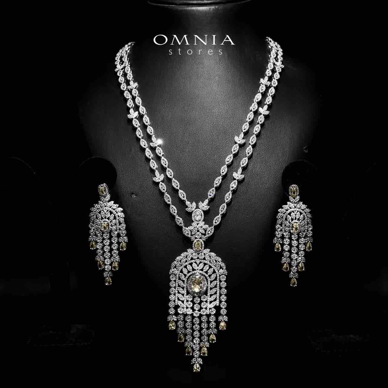 Àmaal Yellow Bridal Long chain Set Accessories High Quality Zircon Stone In Rhodium Plated - OMNIASTORES UAE