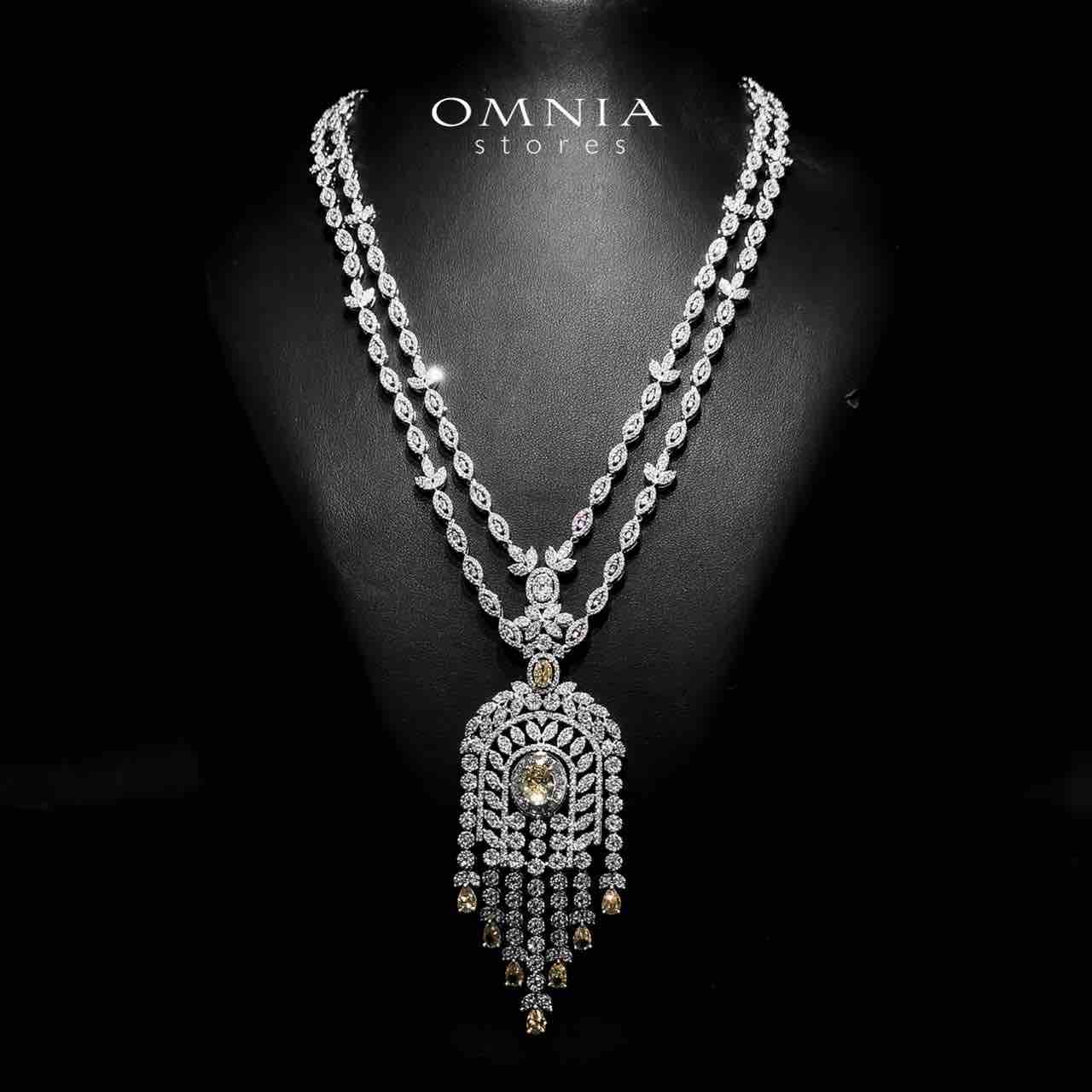 Àmaal Yellow Bridal Long chain Set Accessories High Quality Zircon Stone In Rhodium Plated - OMNIASTORES UAE
