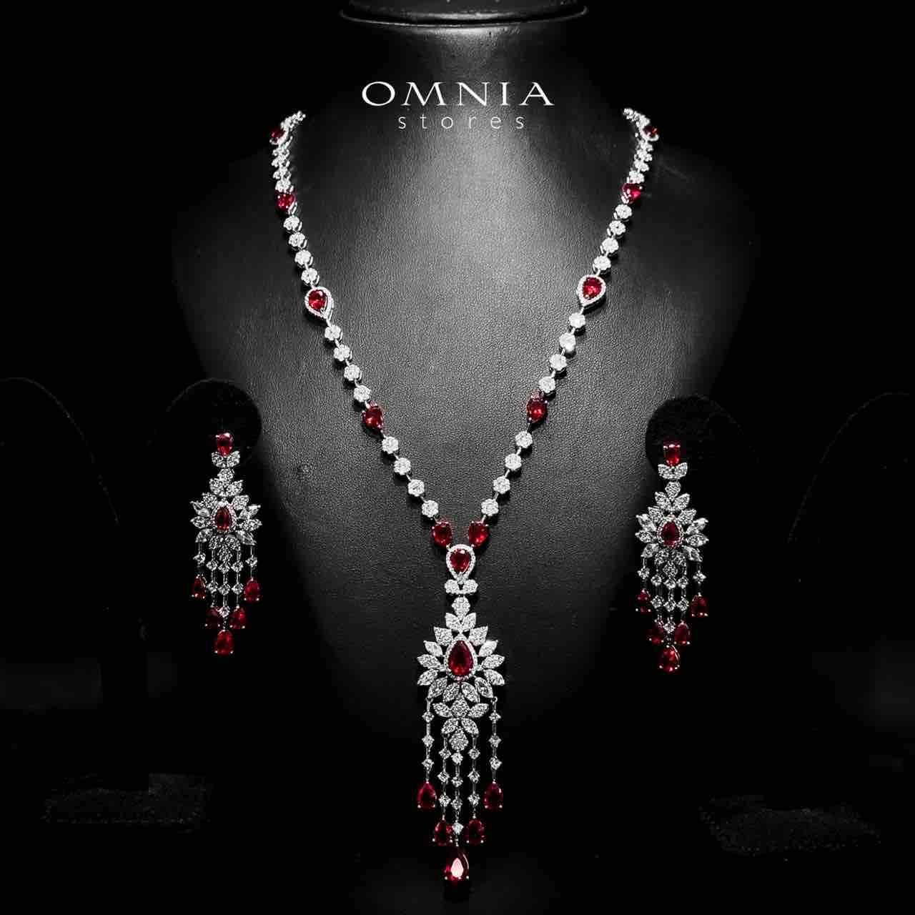 Azadeh Red Bridal Long chain Set Accessories High Quality Zircon Stone In Rhodium Plated