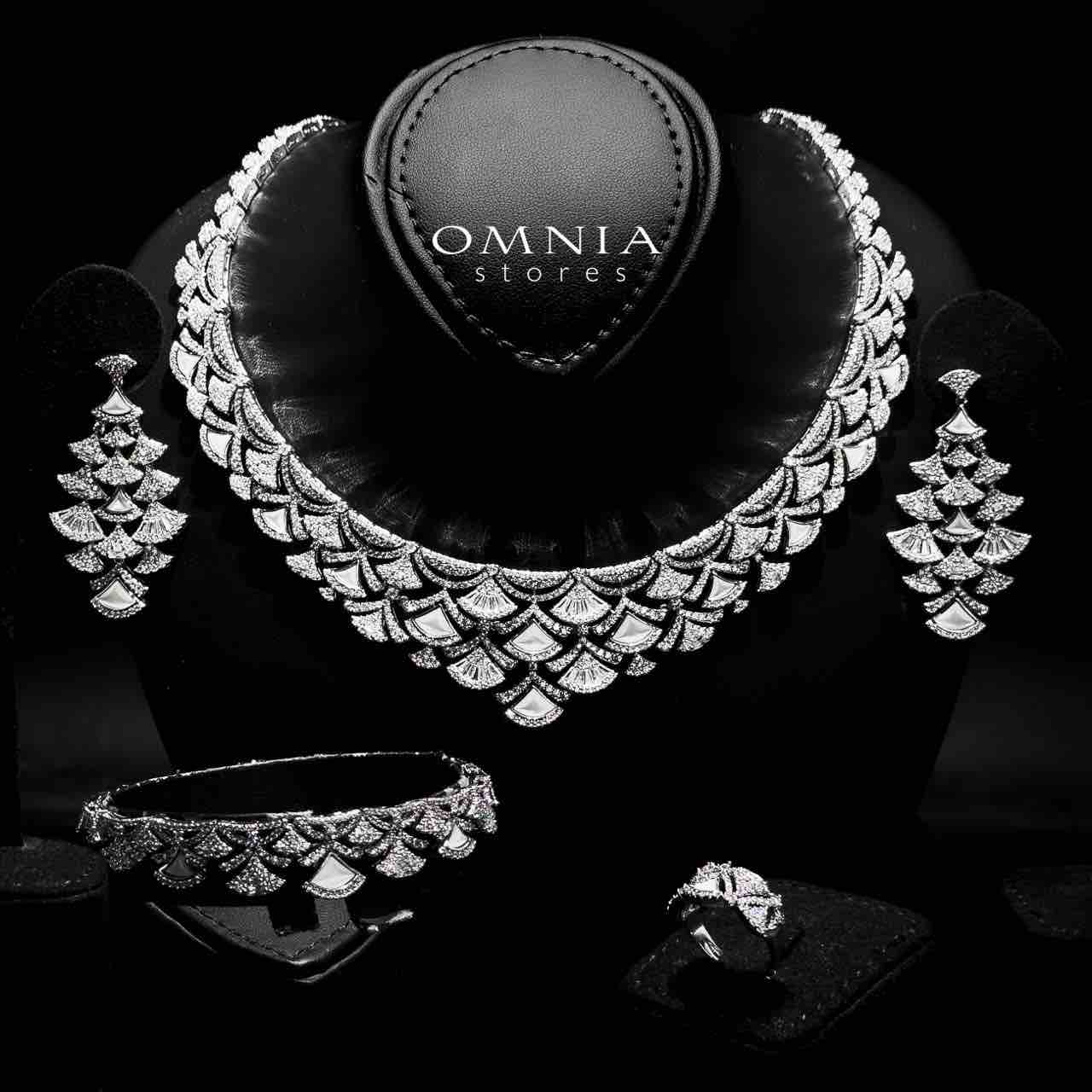 Omnia Bita White Bridal Full Set in High Quality Zircon Stone in Rhodium Plated