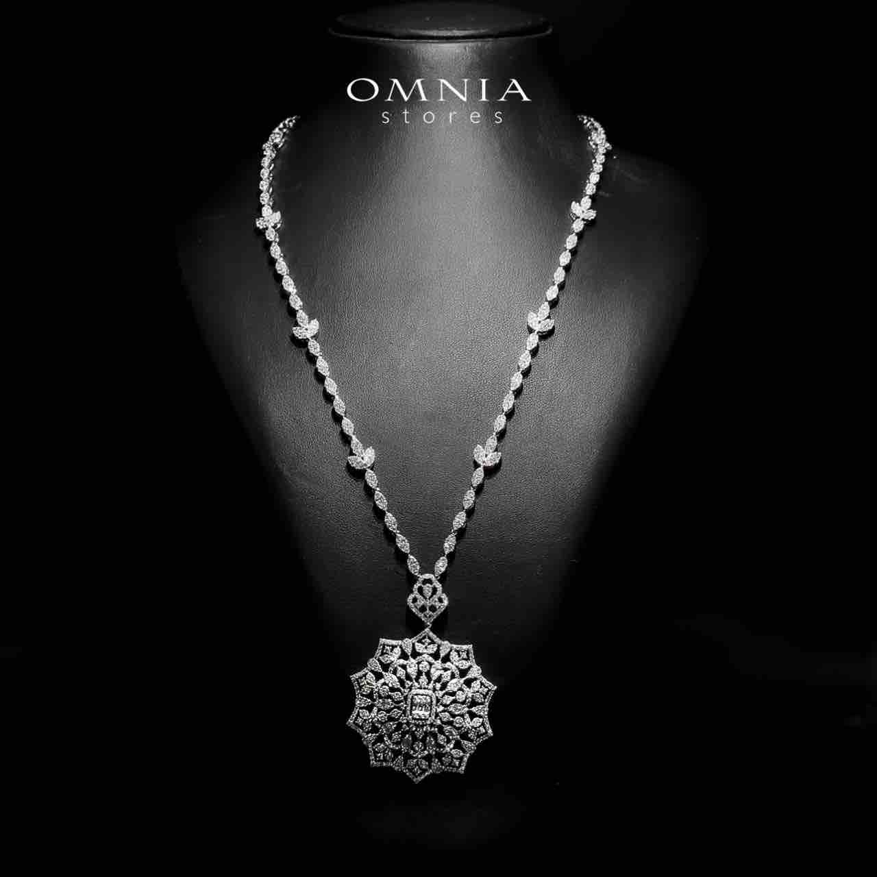 Omnia Delnaz White Long Chain Full Set in High Quality Zircon Stone in Rhodium Plated - OMNIASTORES UAE