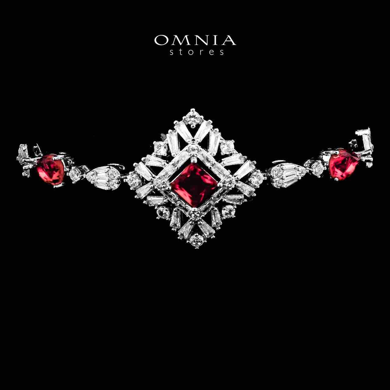 Omnia Donya Red Long Chain Full Set in High Quality Zircon Stone in Rhodium Plated - OMNIASTORES UAE