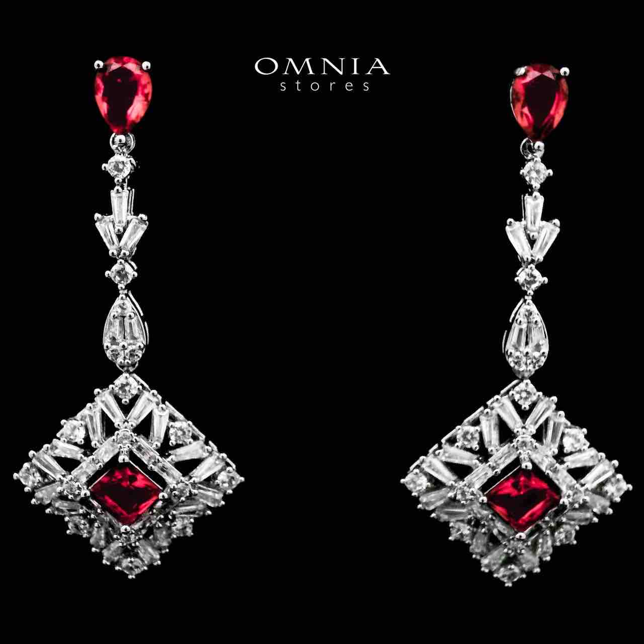 Omnia Donya Red Long Chain Full Set in High Quality Zircon Stone in Rhodium Plated - OMNIASTORES UAE
