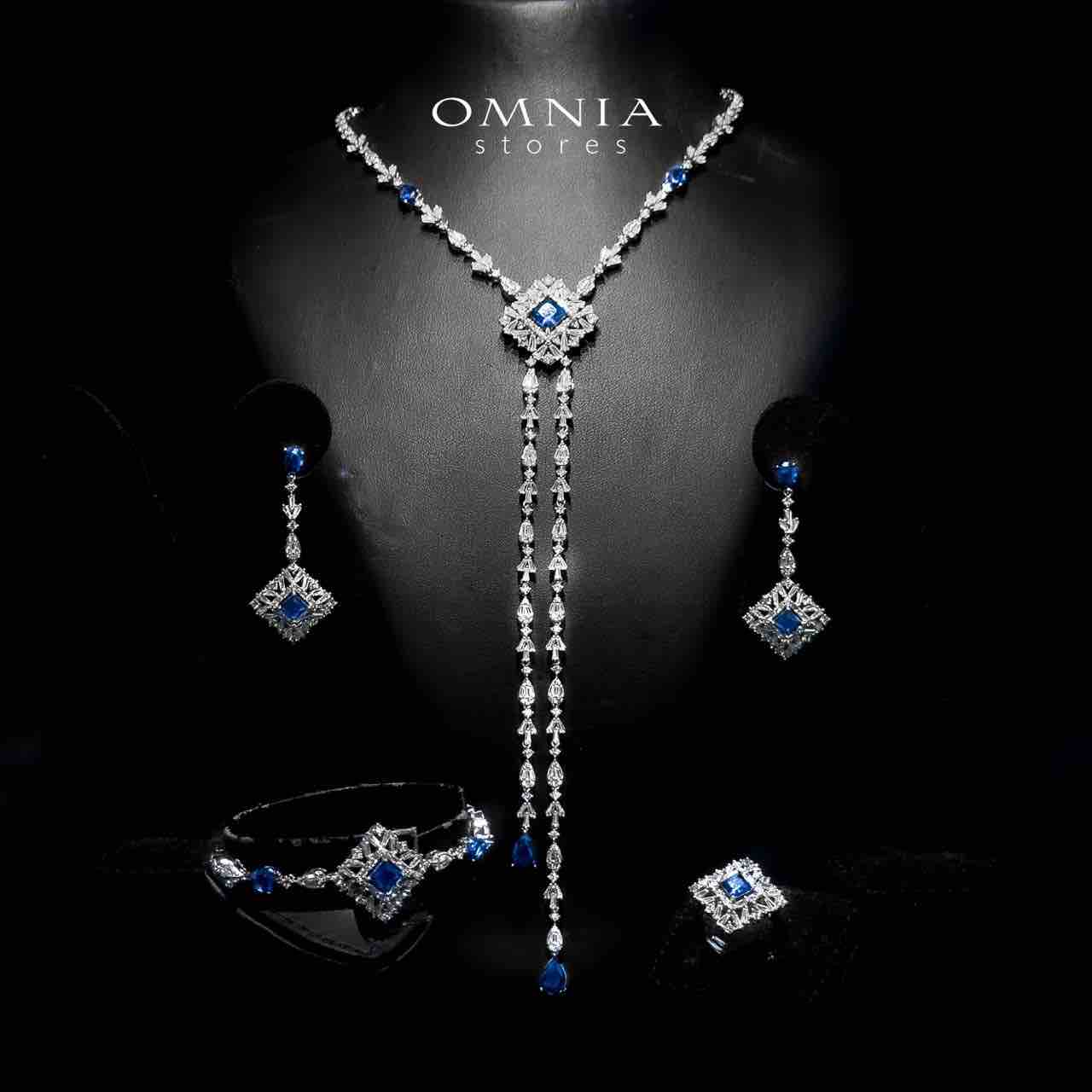 Omnia Donya Blue Long Chain Full Set in High Quality Zircon Stone in Rhodium Plated - OMNIASTORES UAE