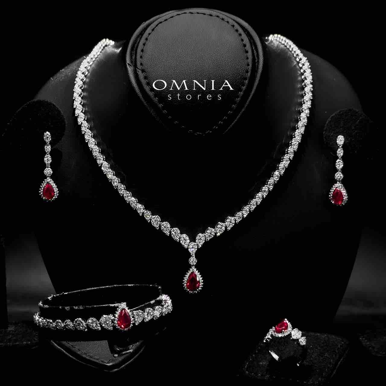 Omnia Aliya Red Bridal Full Set in High Quality Zircon Stone in Rhodium Plated