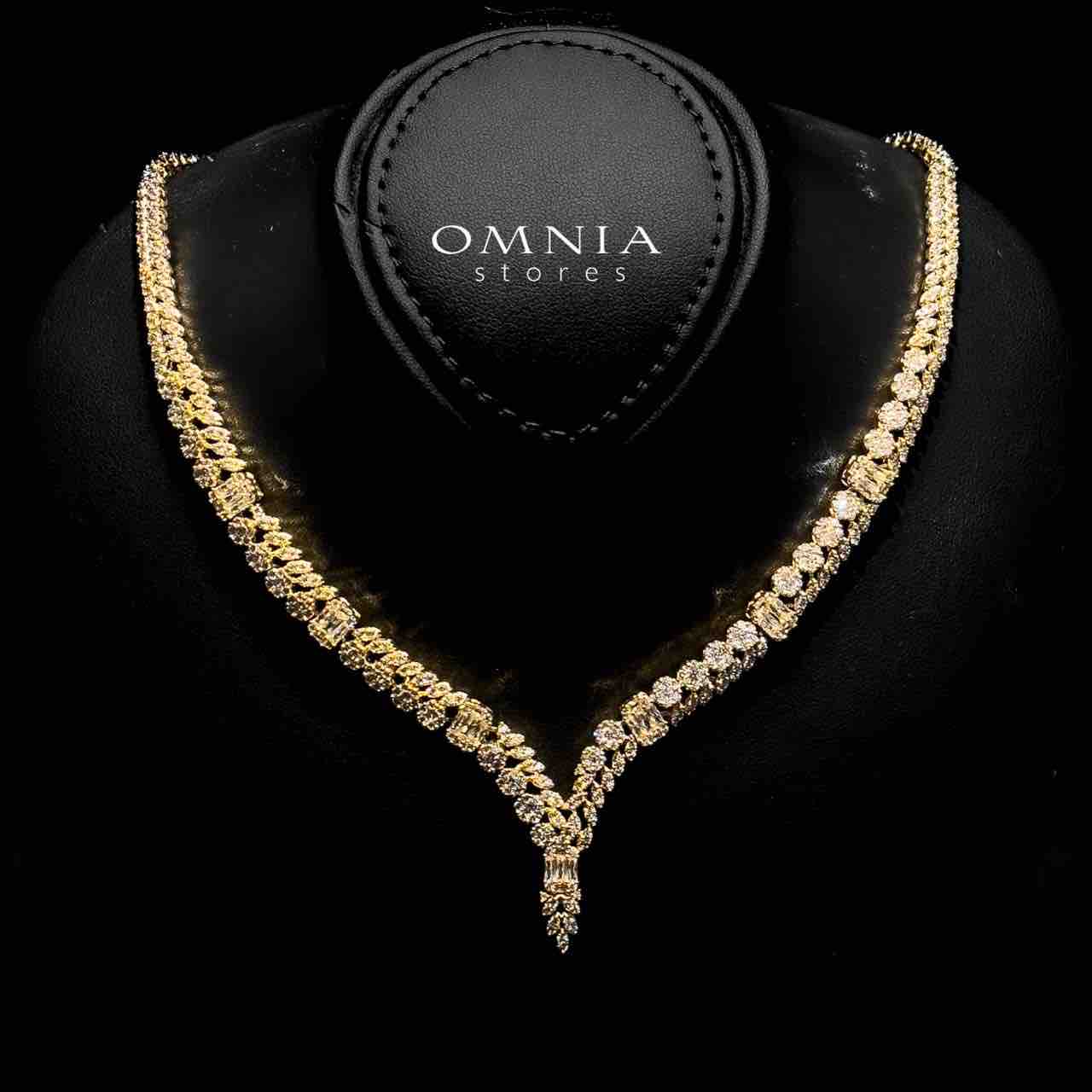 Omnia Elham Gold Plated Bridal Full Set in High Quality Zircon Stone in Rhodium Plated - OMNIASTORES UAE