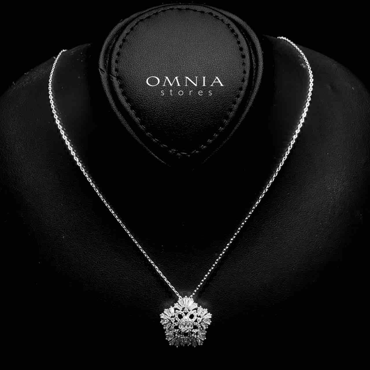 Omnia Farahnaz Silver Necklace, Earrings & Ring Set in High Quality Zircon Stone in Rhodium Plated