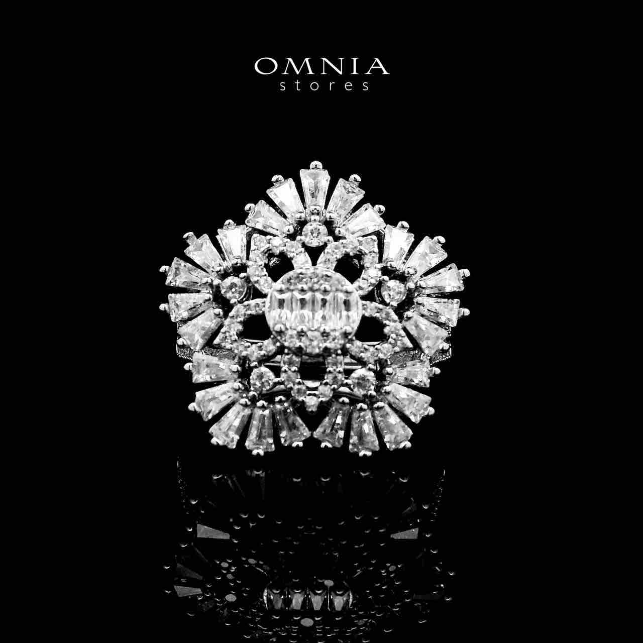 Omnia Farahnaz Silver Necklace, Earrings & Ring Set in High Quality Zircon Stone in Rhodium Plated