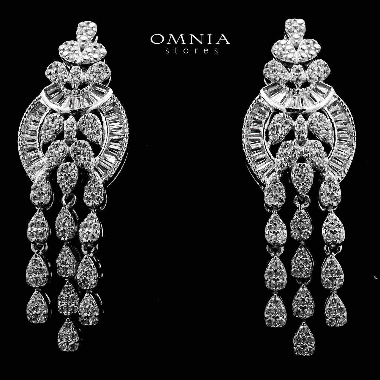 Hasti Drop Silver Color Earrings in High Quality Zircon Stone in Rhodium Plated - OMNIASTORES UAE