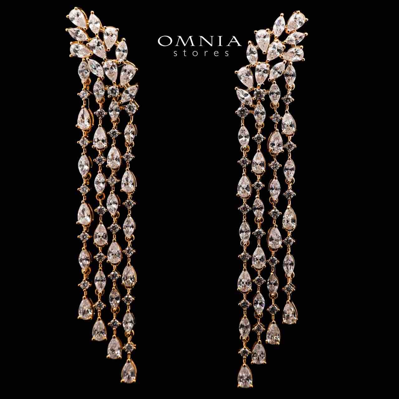 Homa Goledn Drop Gold Plated Earrings in High Quality Zircon Stone in Rhodium Plated