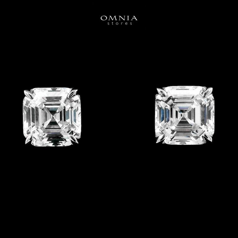 Minoo White Square Stud Earrings In 925 Silver High Quality Lab Crafted Stones