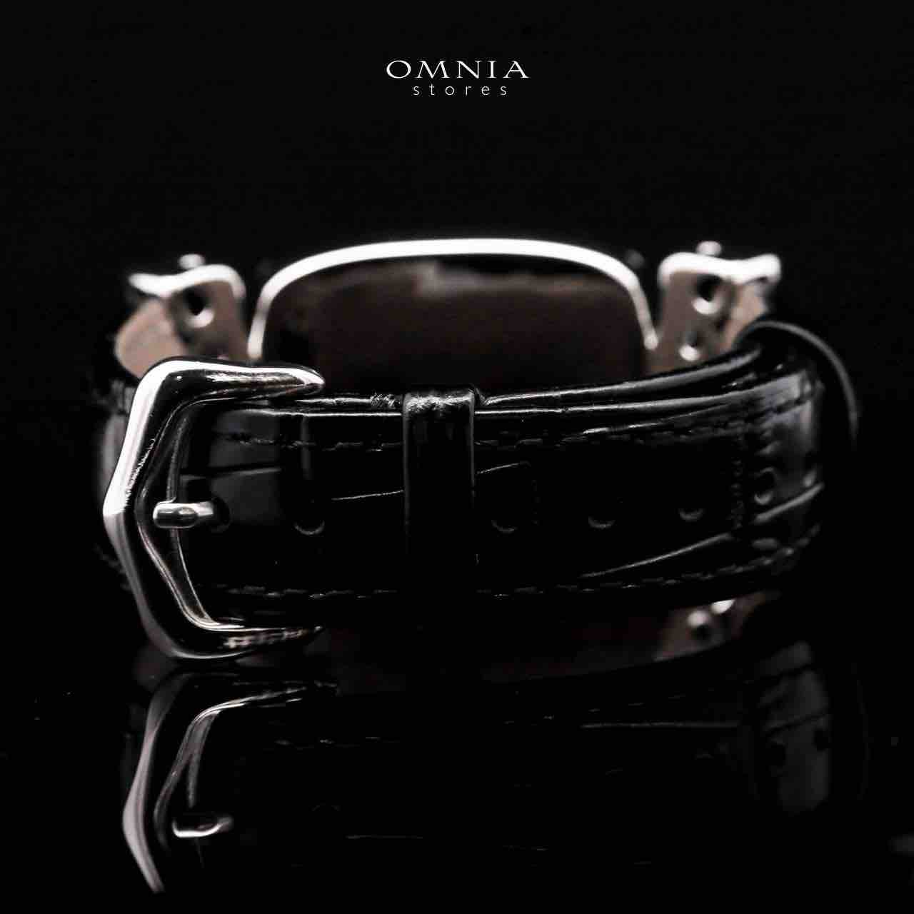 Omnia Nafiseh Black Genuine Leather Belt Bracelet In 925 Silver Certified High Quality Lab Grown Stones - OMNIASTORES UAE