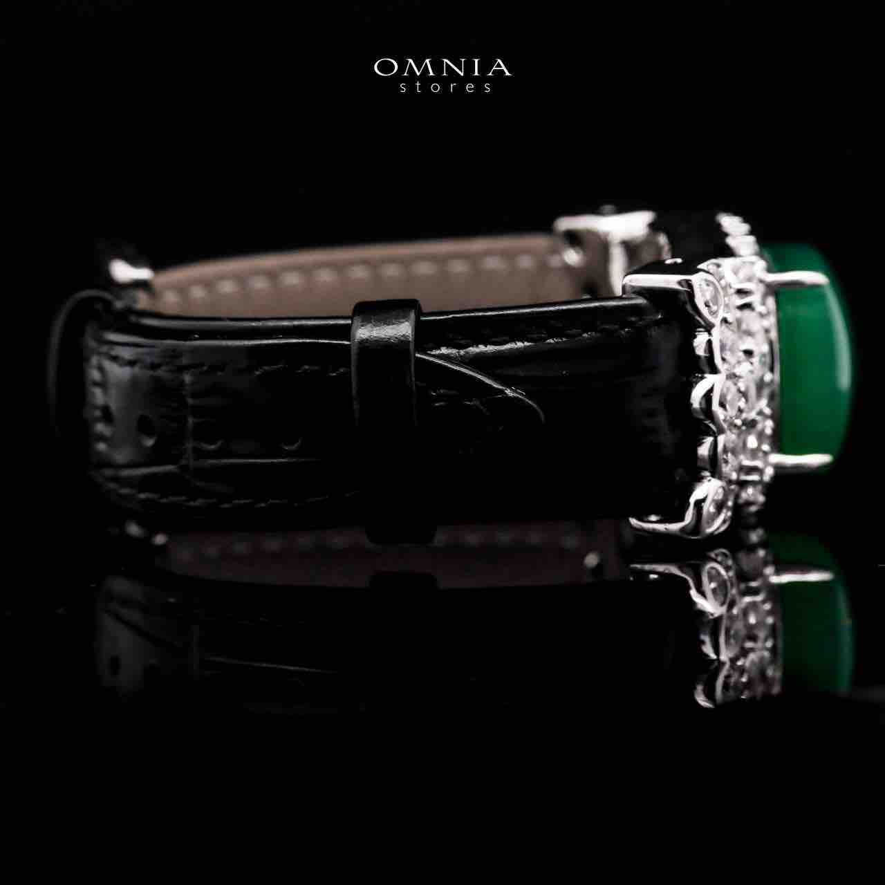 Omnia Nafiseh Black Genuine Leather Belt Bracelet In 925 Silver Certified High Quality Lab Grown Stones - OMNIASTORES UAE