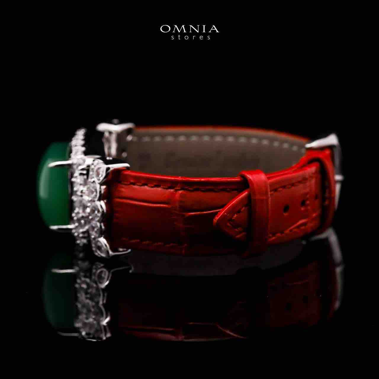Omnia Nafiseh Red Genuine Leather Belt Bracelet In 925 Silver High Quality Lab Grown Stones