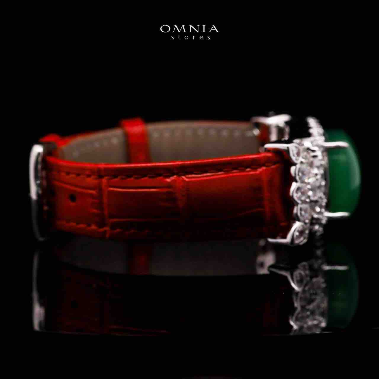 Omnia Nafiseh Red Genuine Leather Belt Bracelet In 925 Silver High Quality Lab Grown Stones