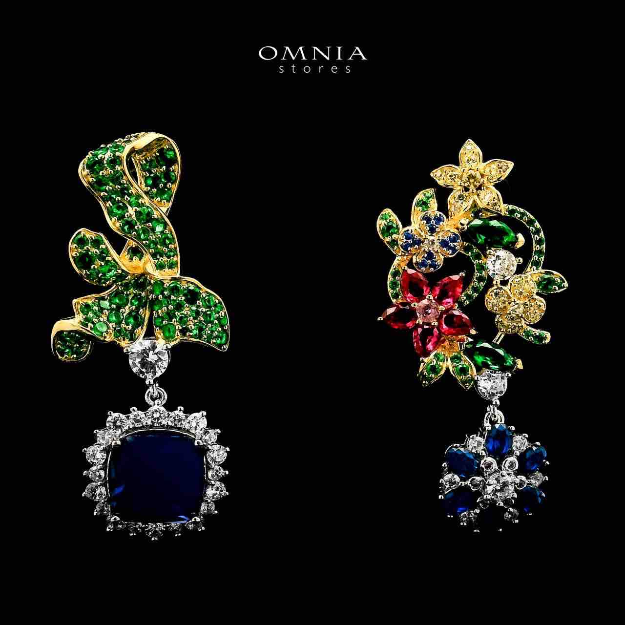 Omnia Camille Flower Design Golden Multi Color Earrings in 925 Silver In High Quality Simulated Diamonds - OMNIASTORES UAE