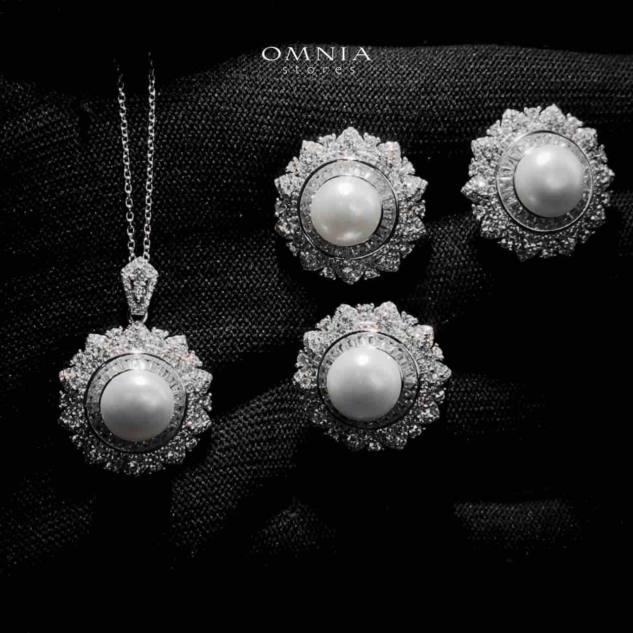 Omnia Yamama Silver Necklace, Earrings and Ring Set In 925 Silver High Quality Simulated Diamonds - OMNIASTORES UAE
