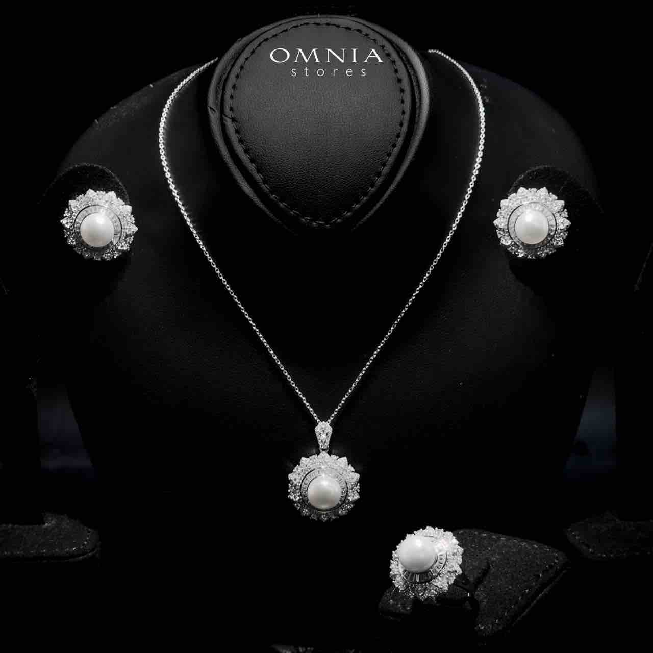 Omnia Yamama Silver Necklace, Earrings and Ring Set In 925 Silver High Quality Simulated Diamonds - OMNIASTORES UAE