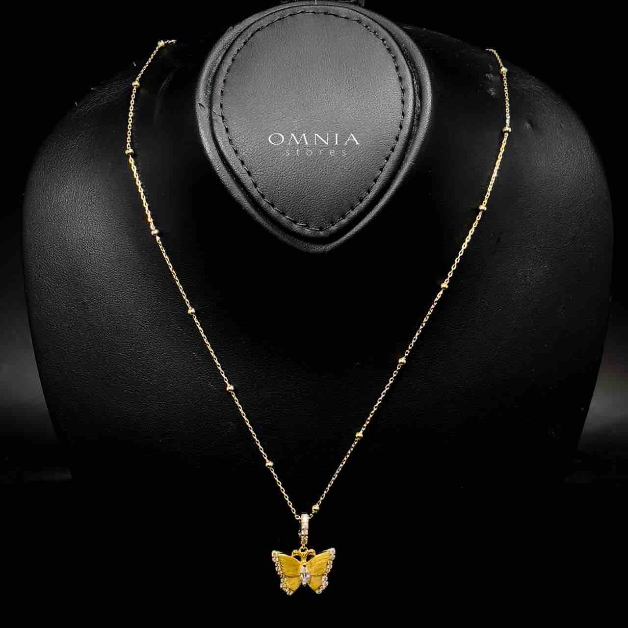Omnia Rimsha Butterfly Double Side Golden Necklace In 925 Silver Certified High Quality Lab Grown Stones - OMNIASTORES UAE