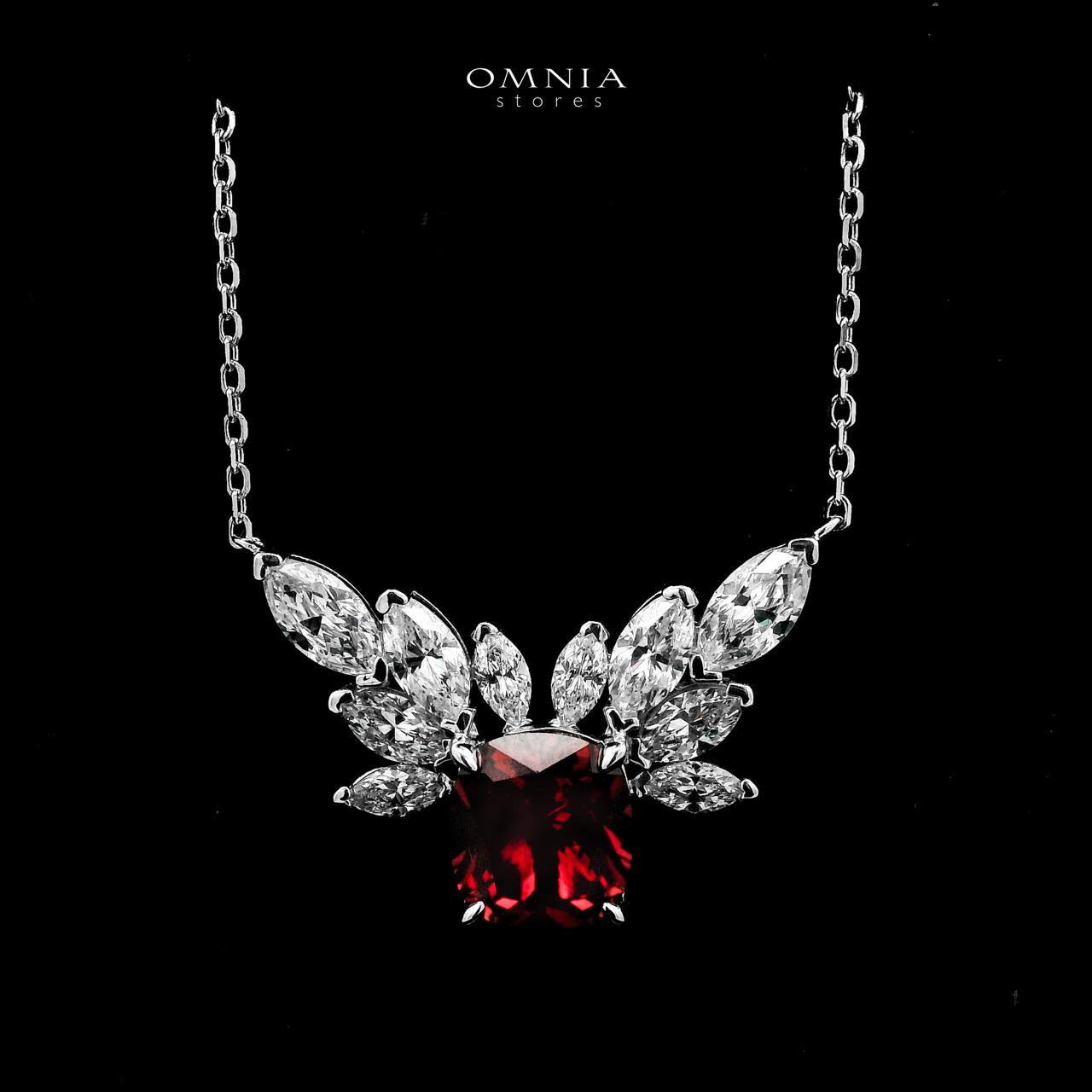 Omnia Haleema Silver With Red Pendant Necklace In 925 Silver Certified High Quality Lab Grown Stones - OMNIASTORES UAE