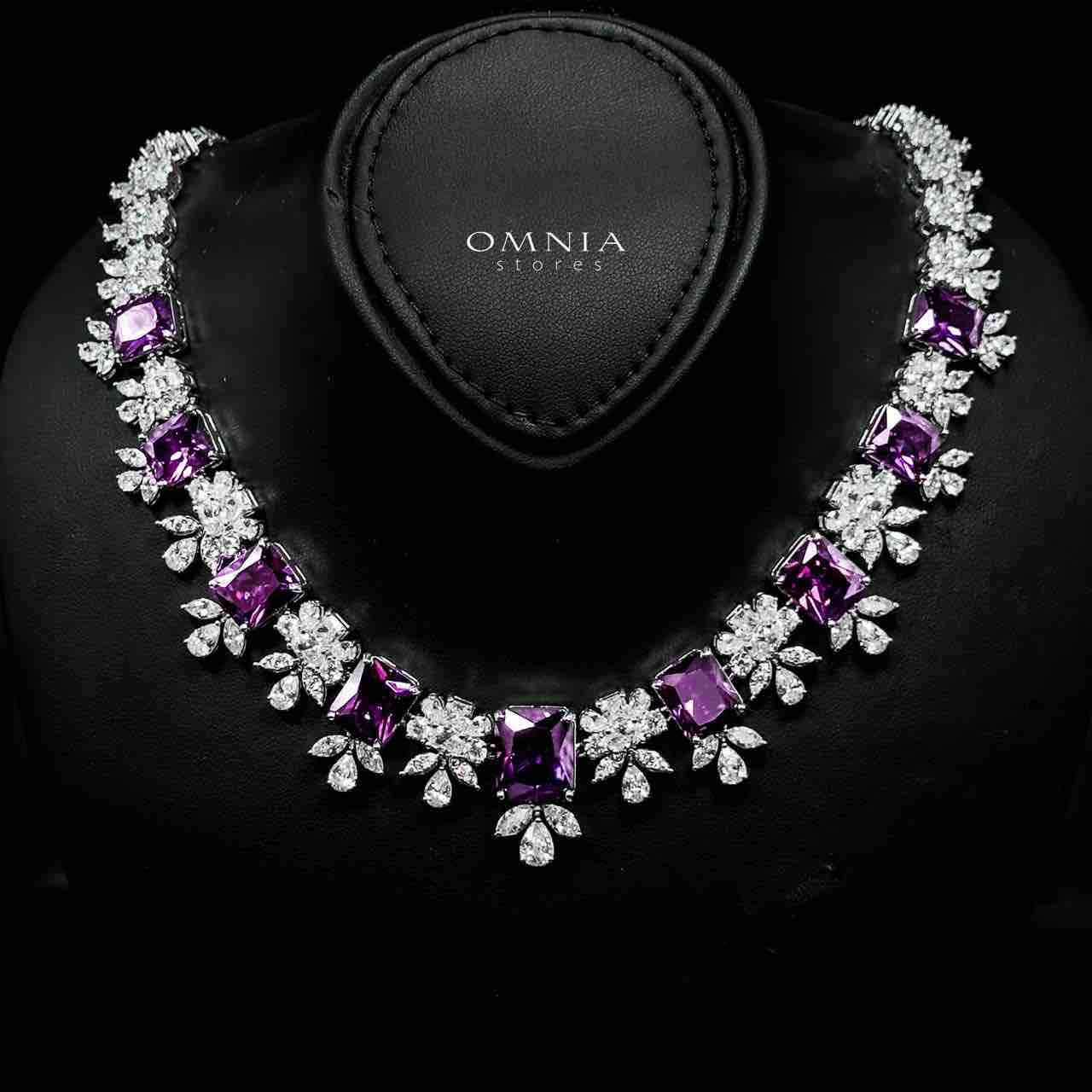 Omnia Charlotte Purple Bridal Full Set with Emerald and Pear-Cut High-Quality Simulated Diamonds Rhodium Plated