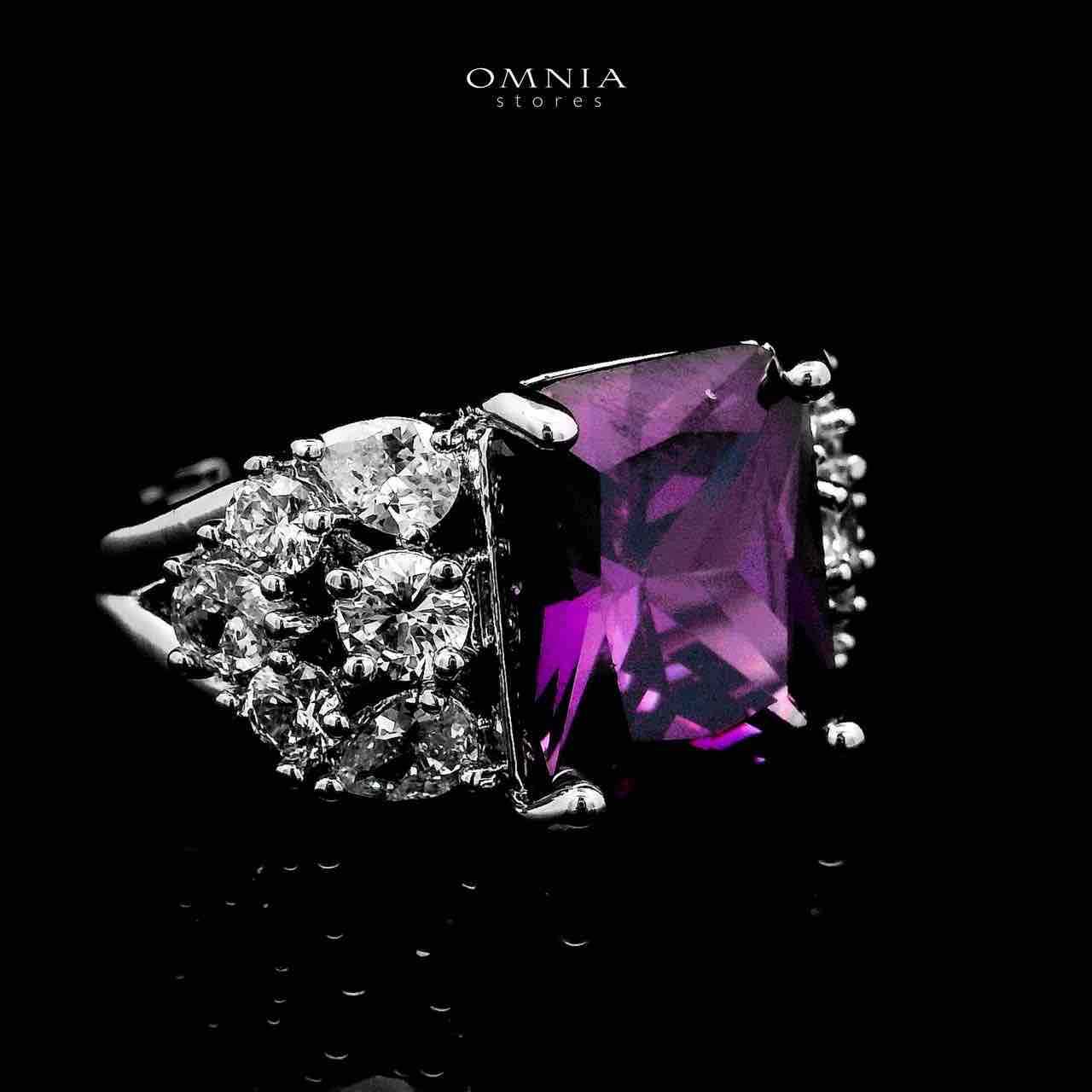 Omnia Charlotte Purple Bridal Full Set with Emerald and Pear-Cut High-Quality Simulated Diamonds Rhodium Plated