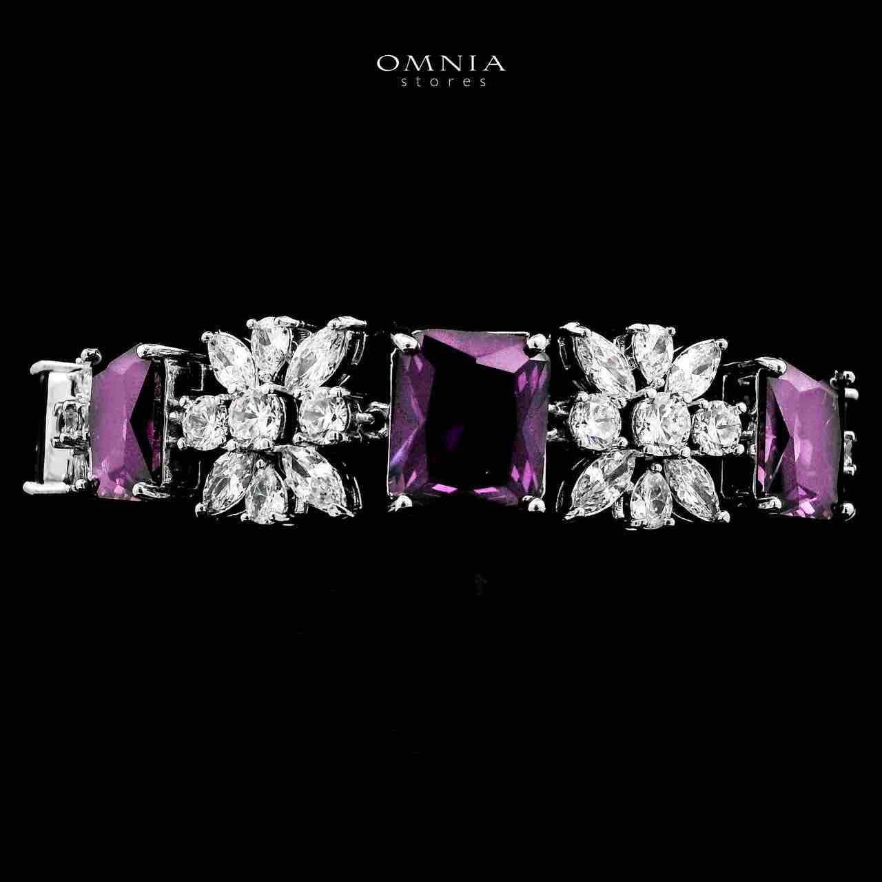 Omnia Charlotte Purple Bridal Full Set with Emerald and Pear-Cut High-Quality Simulated Diamonds Rhodium Plated