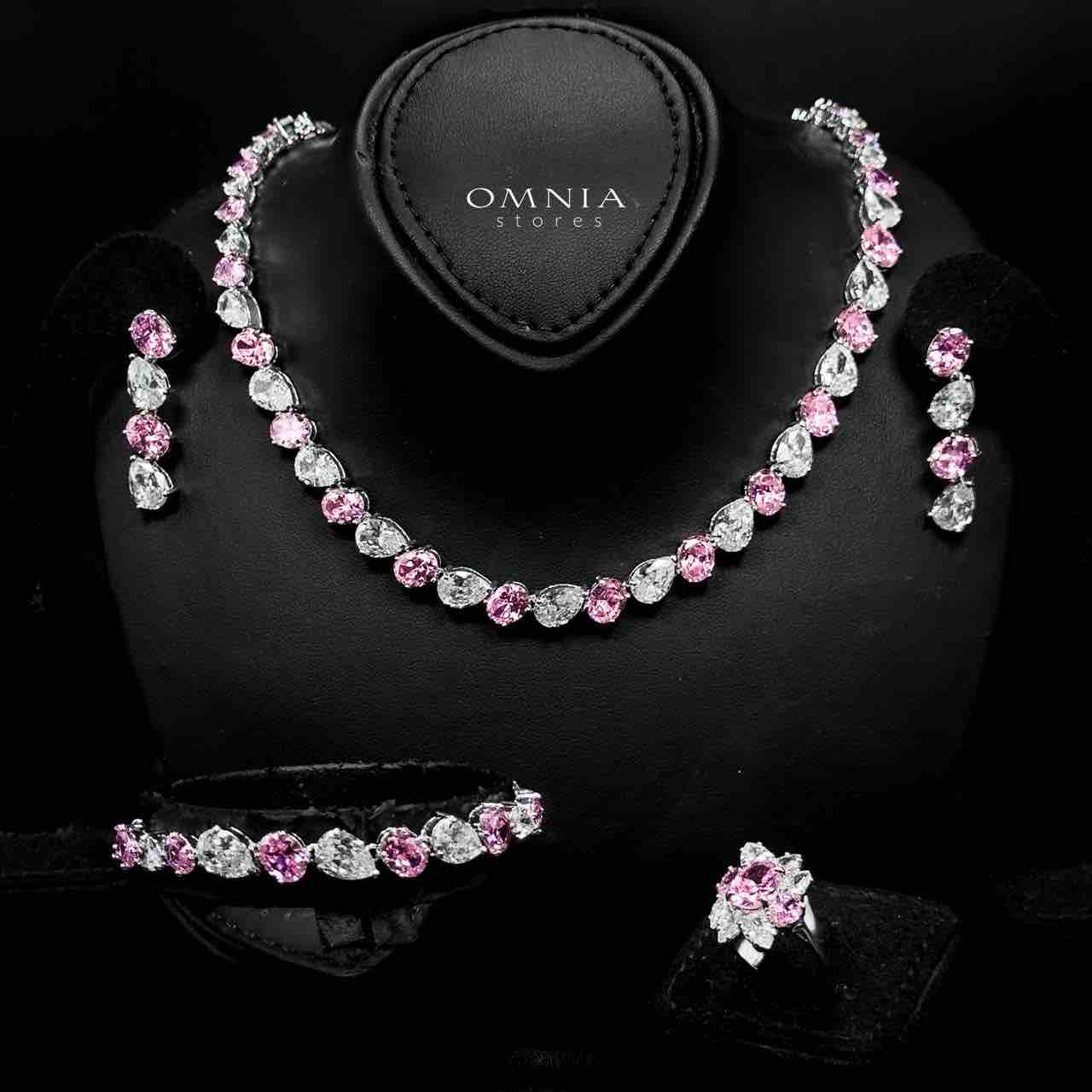 Omnia Lamia White And Pink Bridal Full Set with High-Quality Simulated Diamonds Rhodium Plated - OMNIASTORES UAE