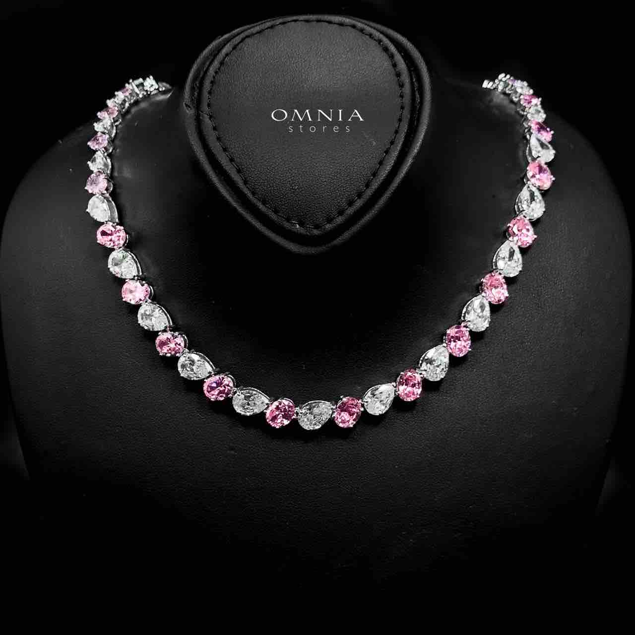 Omnia Lamia White And Pink Bridal Full Set with High-Quality Simulated Diamonds Rhodium Plated - OMNIASTORES UAE